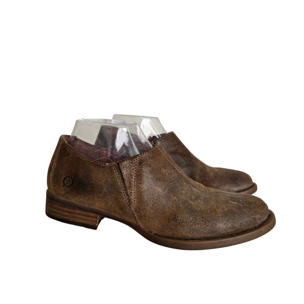 Born Brown Distressed Leather Side Zip Ankle Booties Womens 8M